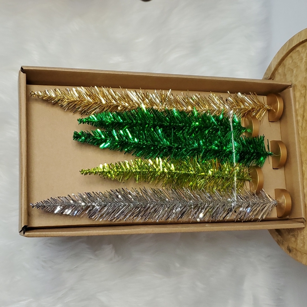 Set of 5 Sparkly Tinsel Trees - Picture 2 of 5
